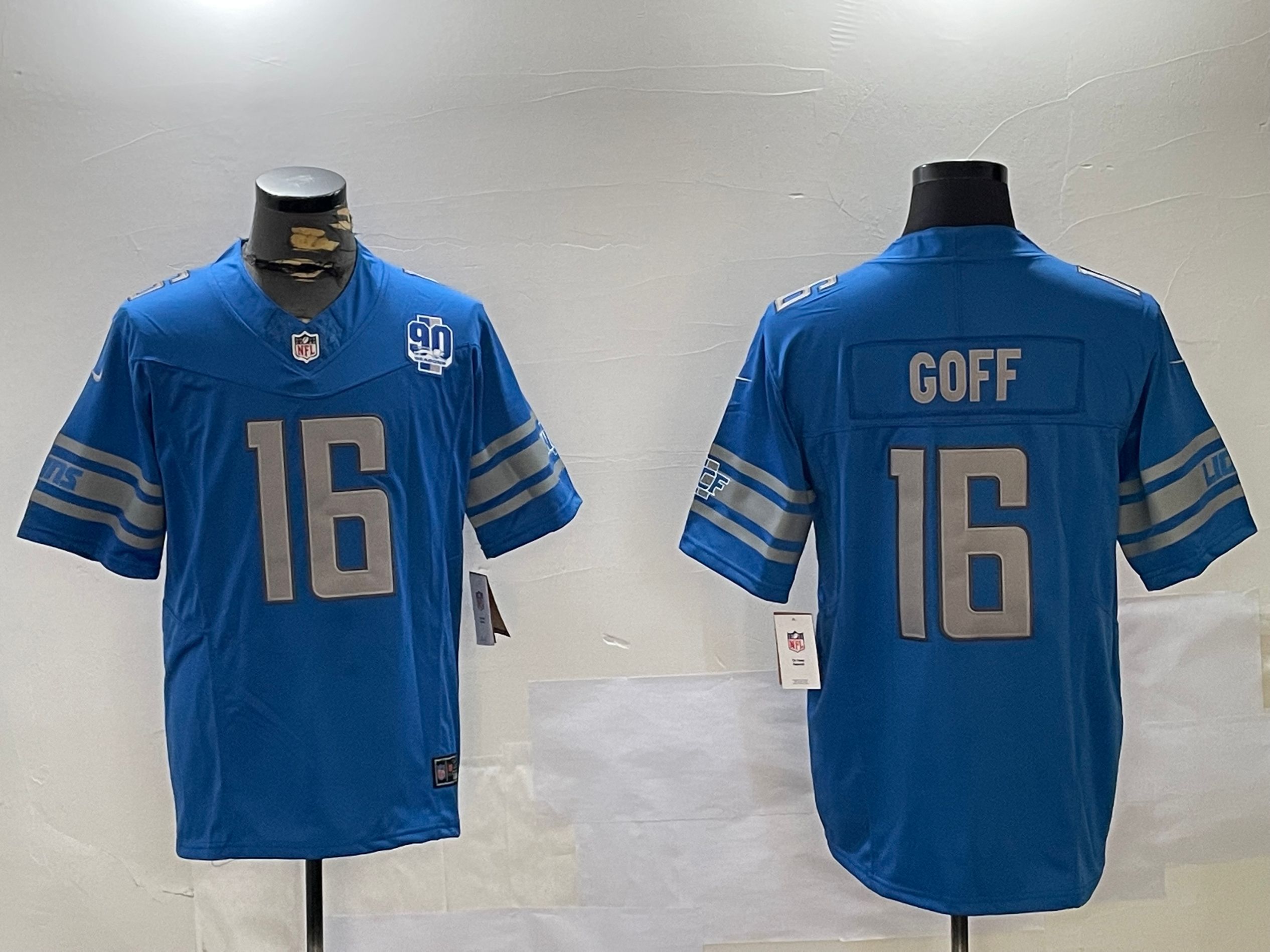 Men Detroit Lions #16 Goff Blue three generations 2024 Nike Limited NFL Jersey style 4